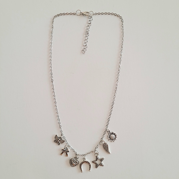 Boho Silver Charm Necklace - Picture 1 of 7